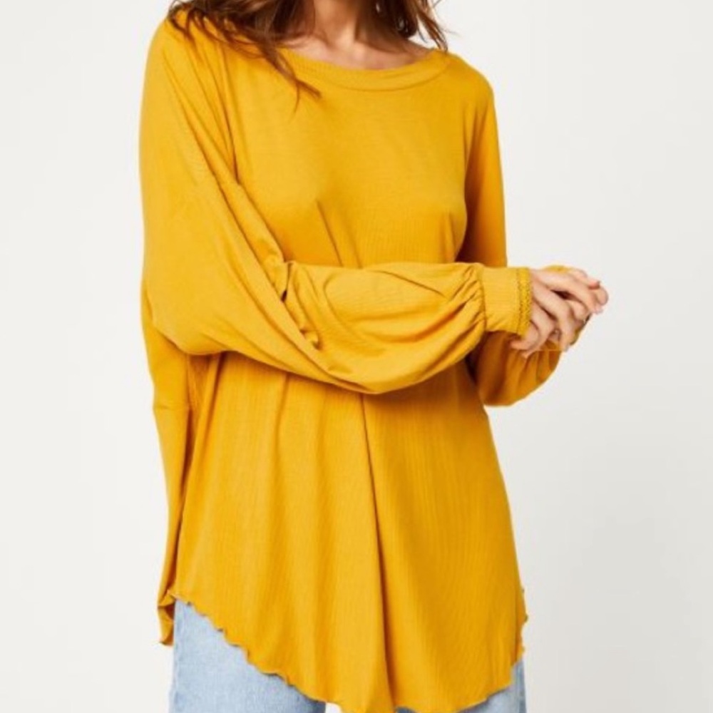 Free People Shimmy Shake Top Long Sleeve Yellow